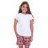 Girls summer pajama set White t-shirt + Red x Dark blue checkered shorts